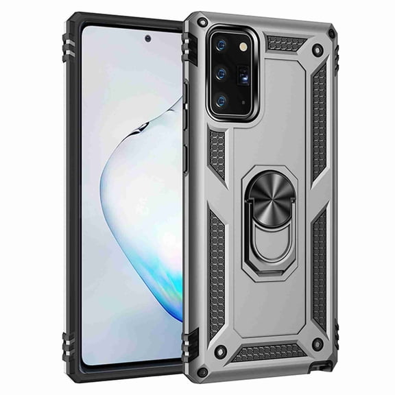 Dteck Samsung Galaxy Note 20 5G Case Military Grade Armor Dual Layer 2 in 1 and 360 Metal Rotating Ring Kickstand Holder Car Mount Silicone TPU Shockproof Anti-Scratch Protective Cover, silver