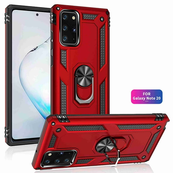 Dteck Samsung Galaxy Note 20 5G Case Military Grade Armor Dual Layer 2 in 1 and 360 Metal Rotating Ring Kickstand Holder Car Mount Silicone TPU Shockproof Anti-Scratch Protective Cover, red