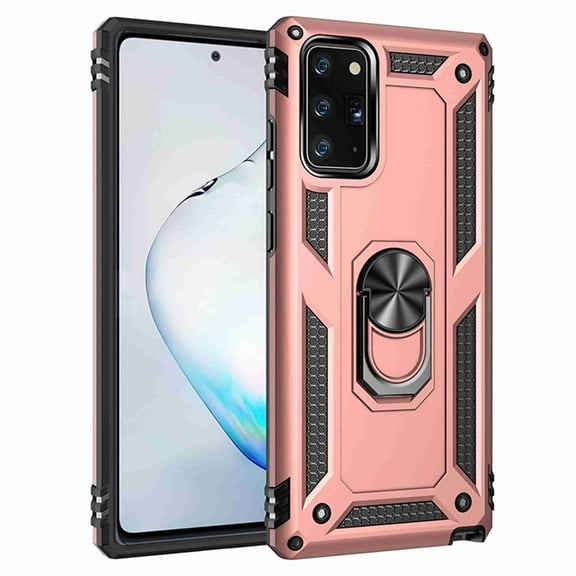 Dteck Samsung Galaxy Note 20 5G Case Military Grade Armor Dual Layer 2 in 1 and 360 Metal Rotating Ring Kickstand Holder Car Mount Silicone TPU Shockproof Anti-Scratch Protective Cover, rosegold