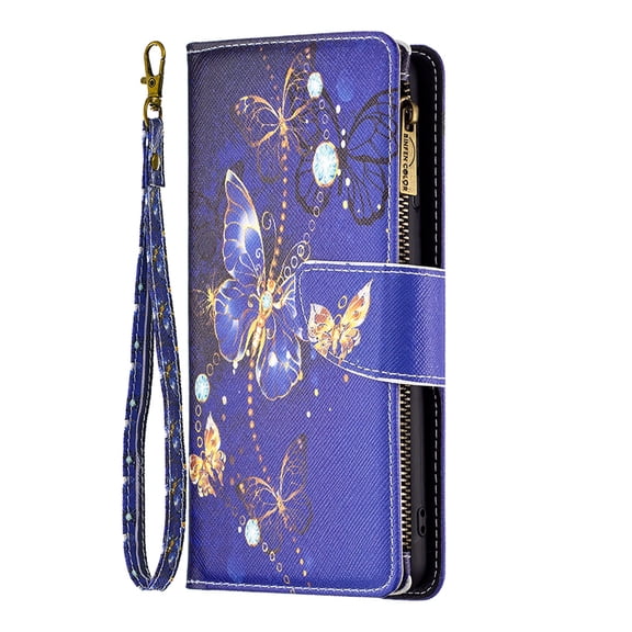 Dteck for Samsung Galaxy Note 20 Case Wallet with Card Slots, Cute Pattern PU Leather Zipper Flip Folio with Wrist Strap Kickstand Protective for Note20 5G Wallet Case,Purple Butterfly