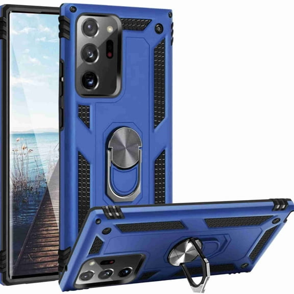 Dteck Samsung Galaxy Note 20 Ultra 5G Case Military Grade Armor Dual Layer 2 in 1 and 360 Metal Rotating Ring Kickstand Holder Car Mount Silicone TPU Shockproof Anti-Scratch Protective Cover, blue