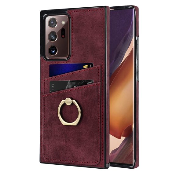 Dteck for Samsung Galaxy Note 20 Ultra Case with Credit Card Holder Slots & Ring Stand Kickstand PU Leather and Soft TPU Shockproof Slim Fit Protective Phone Cover,Winered