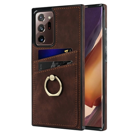 Dteck for Samsung Galaxy Note 20 Ultra Case with Credit Card Holder Slots & Ring Stand Kickstand PU Leather and Soft TPU Shockproof Slim Fit Protective Phone Cover,Coffee