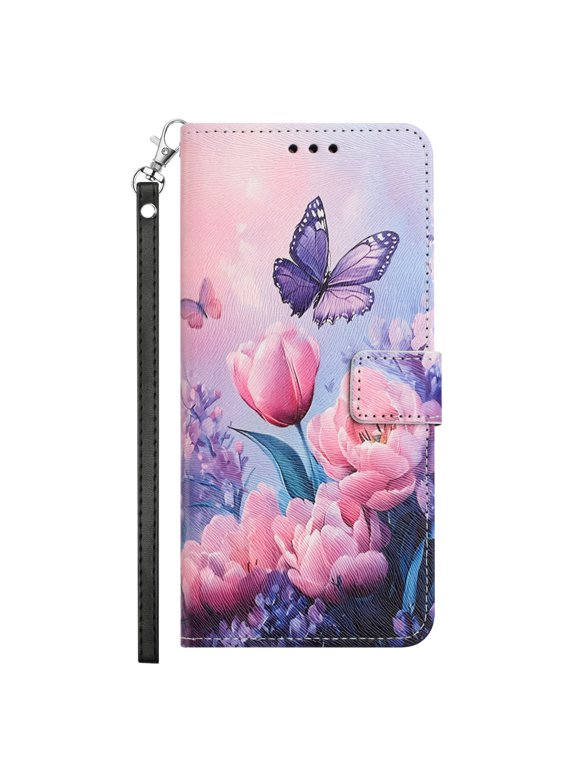 for Samsung Galaxy Note 20 Ultra Case Wallet with Card Holder Slots, Wrist Strap, TPU Interior Protective, Stand PU Leather Folio Flip Cases Cover for Samsung Galaxy Note 20 Ultra,Pink Flower