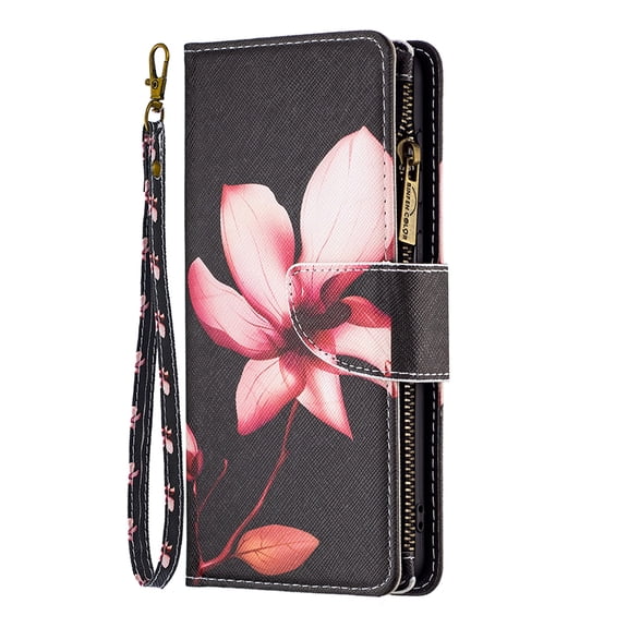 Dteck for Samsung Galaxy Note 20 Ultra Case Wallet with Card Slots, Cute Pattern PU Leather Zipper Flip Folio with Wrist Strap Kickstand Protective for Note 20 Ultra 5G Wallet Case,Lotus