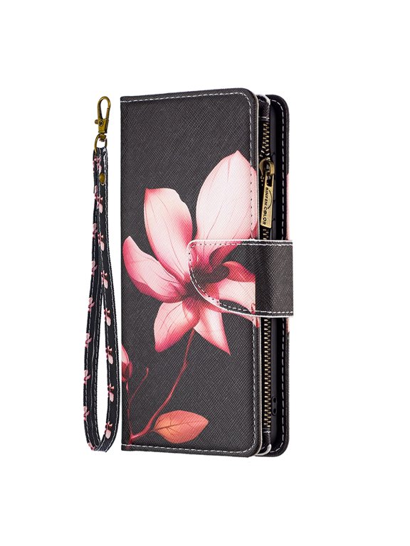for Samsung Galaxy Note 20 Ultra Case Wallet with Card Slots, Cute Pattern PU Leather Zipper Flip Folio with Wrist Strap Kickstand Protective for Note 20 Ultra 5G Wallet Case,Lotus