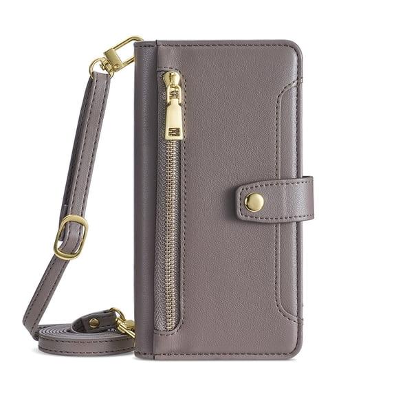 Dteck for Samsung Galaxy Note20 Case Crossbody Wallet, Zipper Phone Case with 6 Credit Card Holder Wrist Strap Purse Leather Cover for Women Compatible with Samsung Galaxy Note20,Gray