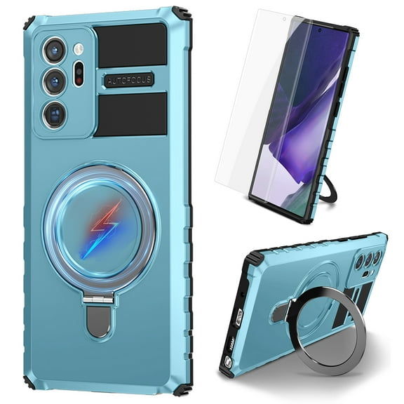 Dteck for Samsung Galaxy Note20 Ultra Case with Magnetic Invisible Stand, Compatible with MagSafe,Glass Screen Protector + Camera Protector Shockproof Rugged Case Cover for Galaxy Note20 Ultra,Blue