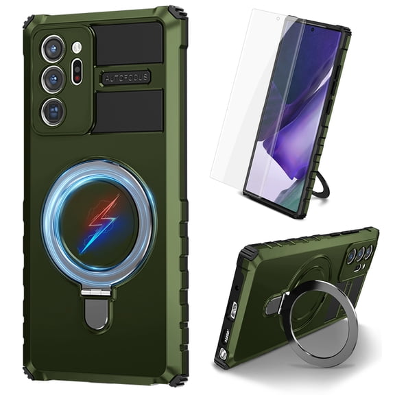 Dteck for Samsung Galaxy Note20 Ultra Case with Magnetic Invisible Stand, Compatible with MagSafe,Glass Screen Protector + Camera Protector Shockproof Rugged Case Cover for Galaxy Note20 Ultra,Green