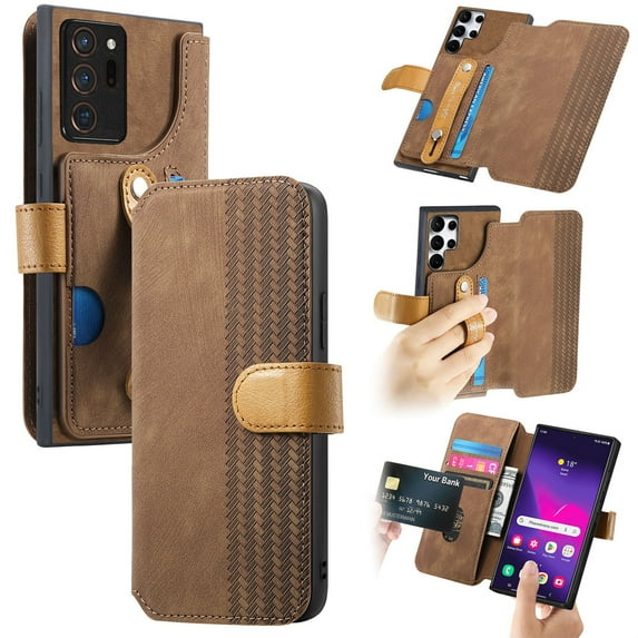 Dteck for Samsung Galaxy Note20 Wallet Case with RFID Blocking Credit Card Holder,Wristband Strap Kickstand PU Leather Flip Shockproof Cover Women Men for Galaxy Note 20 Case,Brown