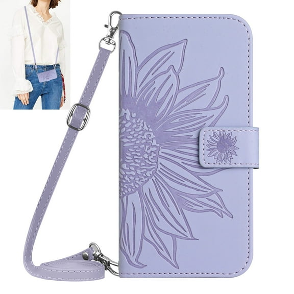 Dteck for Samsung Galaxy Note8 Case, Crossbody Wallet Phone Case Embossed Flower PU Leather with Card Holder, Magnetic Closure Flip Folio Case with Lanyard,Light Purple