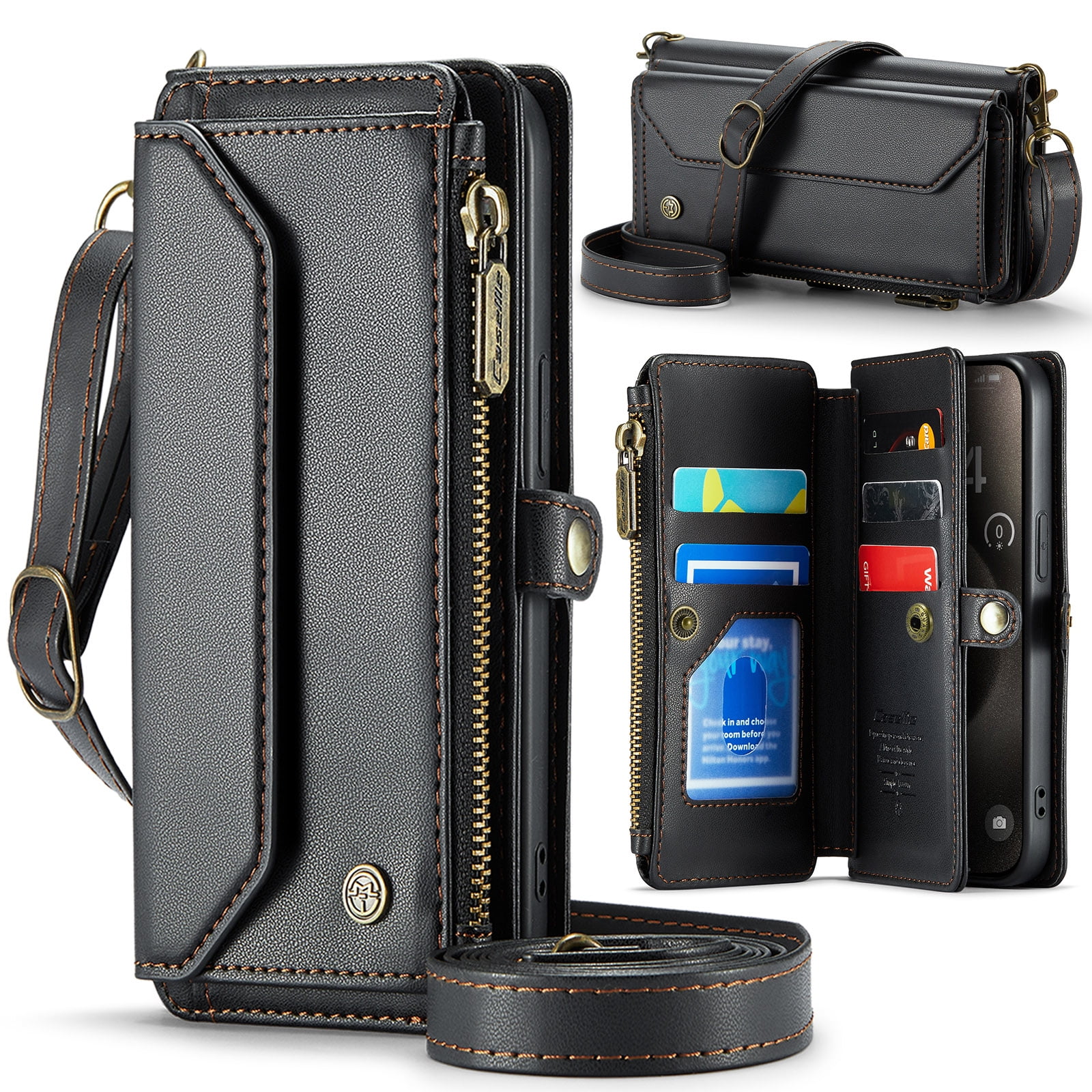 Dteck for Samsung Galaxy S10 Plus Case with RFID Blocking Wallet Case for Women Men, Shockproof PU Leather Magnetic Flip Strap Zipper Card Holder Phone Case,Black