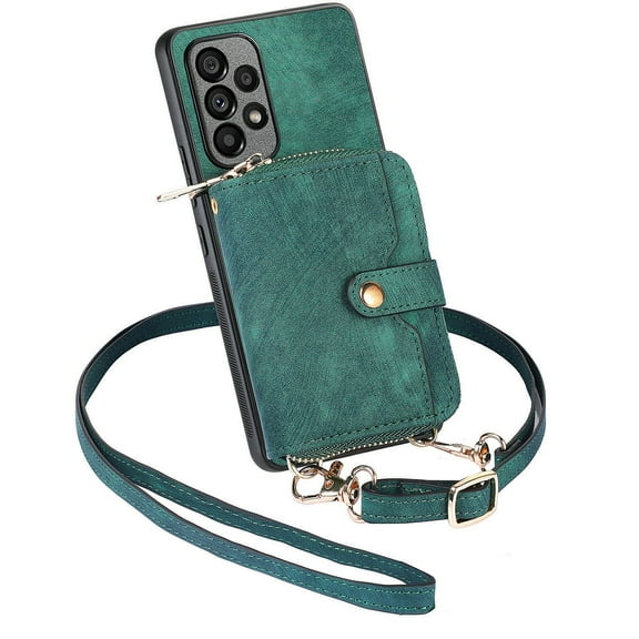 Dteck Samsung Galaxy S10E Crossbody Wallet Case, Zipper PU Leather Phone Case with Card Holder Wrist Strap Purse Cover for Samsung Galaxy S10E,Green