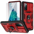 thumbnail image 1 of Dteck Samsung Galaxy S20 FE Case with Glass Screen Protector, Slide Camera Lens Protector Cover Ring Holder Kickstand Rugged Shockproof Case for Samsung Galaxy S20 FE 5G,Red/Black, 1 of 11