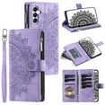 thumbnail image 1 of Dteck Samsung Galaxy S20 FE (Fan Edition) Case, Folio Case Embossed PU Leather Zipper Pocket Credit Card Holder Wallet Phone Case with Wrist Strap for Samsung Galaxy S20 FE 5G / 4G,Purple, 1 of 6
