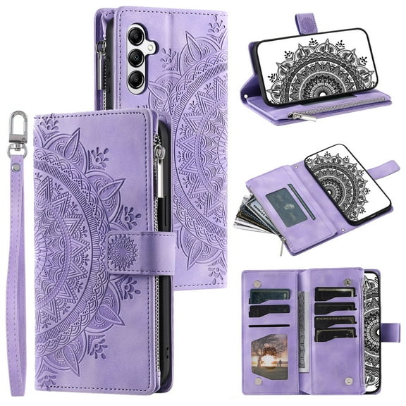 Dteck Samsung Galaxy S20 FE (Fan Edition) Case, Folio Case Embossed PU Leather Zipper Pocket Credit Card Holder Wallet Phone Case with Wrist Strap for Samsung Galaxy S20 FE 5G / 4G,Purple
