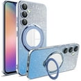 thumbnail image 1 of Dteck for Samsung Galaxy S20 FE Ring Stand Cover, Shockproof Glitter Magnetic Plating Bling Clear Case with Camera Lens Protection Slim Anti-Scratch Sparkle Case for Women Girls, blue, 1 of 7