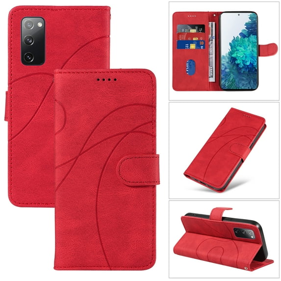 Dteck for Samsung Galaxy S20 FE Wallet Case, Premium PU Leather Flip Folio Card Holders Kickstand Book Folding Case with Detachable Wrist Strap Shockproof Protective Cover, red