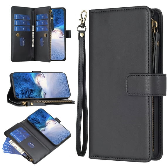 Dteck for Samsung Galaxy S20 Magnetic Wallet Case, RFID Blocking Wallet Case for Women and Men with 9 Credit Card Holder Zipper Handbag Pocket PU Leather Protective Cover Case, black