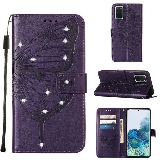 Dteck for Samsung Galaxy S20 Plus 6.7 Inch Wallet Case, Luxury PU Leather Shockproof Protective Shining Diamond Card Slots Holder Flip Case with Kickstand Magnetic Clasp Bracket Phone Cover,Purple