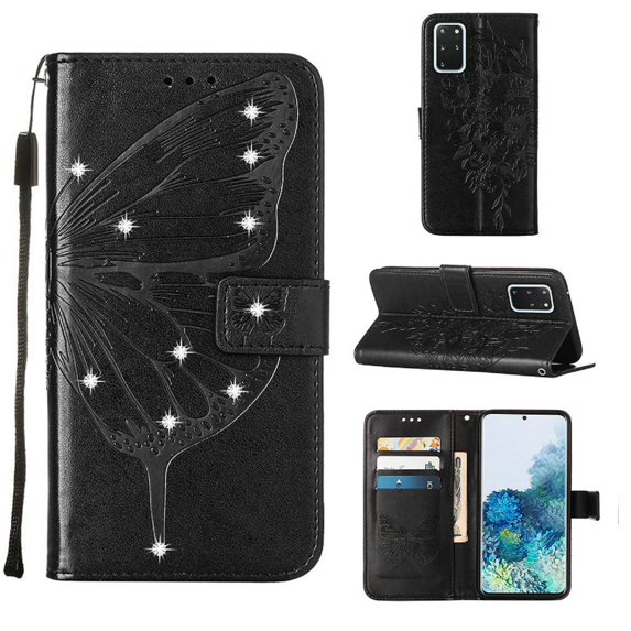 Dteck for Samsung Galaxy S20 Plus 6.7 Inch Wallet Case, Luxury PU Leather Shockproof Protective Shining Diamond Card Slots Holder Flip Case with Kickstand Magnetic Clasp Bracket Phone Cover,Black