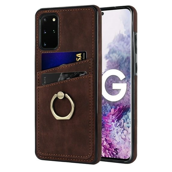 Dteck for Samsung Galaxy S20 Plus Case with Credit Card Holder Slots & Ring Stand Kickstand PU Leather and Soft TPU Shockproof Slim Fit Protective Phone Cover for Samsung Galaxy S20+,Coffee
