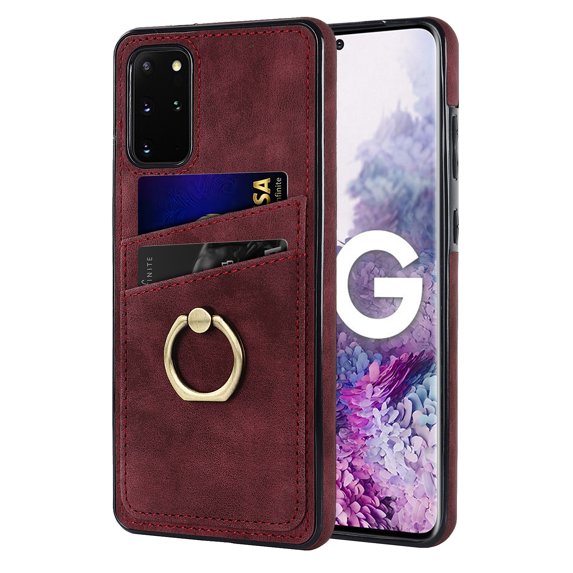 Dteck for Samsung Galaxy S20 Plus Case with Credit Card Holder Slots & Ring Stand Kickstand PU Leather and Soft TPU Shockproof Slim Fit Protective Phone Cover for Samsung Galaxy S20+,Winered