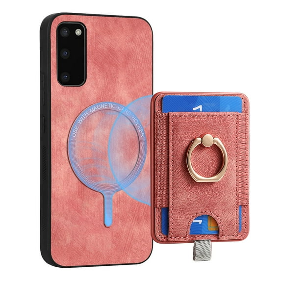 Dteck for Samsung Galaxy S20 Ultra Case, 2 in 1 Magnetic Wallet with Phone Grip, Compatible with MagSafe, Detachable Premium PU Leather Magnetic Case with Card Slots Ring Holder,Pink