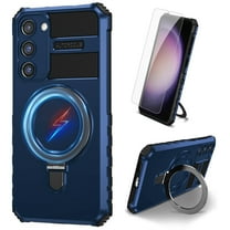 Dteck for Samsung Galaxy S21 FE Case with Magnetic Invisible Stand, Compatible with MagSafe, Glass Screen Protector   Camera Protector Shockproof Rugged Case Cover for Samsung Galaxy S21 FE,Royal Blue