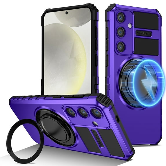 Dteck for Samsung Galaxy S21 FE Case with Rotating Ring Stand, Compatible with MagSafe, Heavy Duty Magnetic Phone Case for Samsung Galaxy S21 FE 5G 6.4",Purple