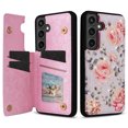 thumbnail image 1 of Dteck for Samsung Galaxy S21 FE Case Wallet with Card Holder, Floral Flower Pattern Back Flip RFID Blocking PU Leather Kickstand Case for Women Girls, Double Magnetic Clasp Shockproof Cover,Rose, 1 of 6