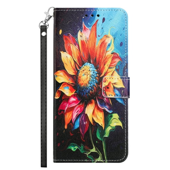 Dteck for Samsung Galaxy S21 FE Case Wallet with Card Holder Slots, Wrist Strap, TPU Interior Protective, Stand PU Leather Folio Flip Cases Cover for Samsung Galaxy S21 FE,Sun Flower