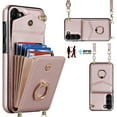 thumbnail image 1 of Dteck for Samsung Galaxy S21 FE Case Wallet with RFID Blocking Card Holder Slots Metal Ring Holder PU Leather Shockproof Protective Cover with Wrist Strap Shoulder Strap for Samsung S21 FE,Rosegold, 1 of 9