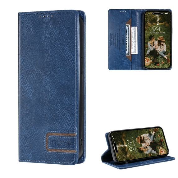 Dteck for Samsung Galaxy S21 FE Case Wallet with RFID Blocking Credit Card Holder, Premium PU Leather Magnetic Flip Folio Shockproof Protective Cover for Women Men,Blue
