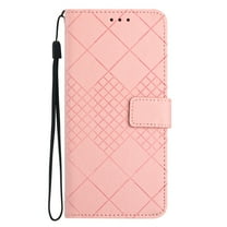 Dteck for Samsung Galaxy S21 FE Magnetic Case, Premium PU Leather Folio Flip Wallet Case with Card Holder Cash Slot Lanyard Strap Kickstand Function Embossed Pattern Slim Shockproof Cover, pink