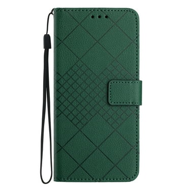 Dteck for Samsung Galaxy S21 Magnetic Case, Premium PU Leather Folio Flip Wallet Case with Card Holder Cash Slot Lanyard Strap Kickstand Function Embossed Pattern Slim Shockproof Cover, green