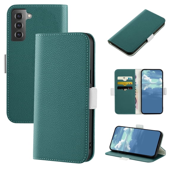 Dteck for Samsung Galaxy S21 Plus Case, PU Leather Flip Wallet Case with Cart Slot and Kickstand Shockproof Protective Case for Samsung Galaxy S21 Plus 6.7 inch 2021 Ladies Girls Women Men, Green