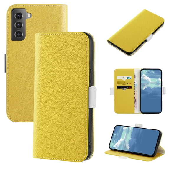 Dteck for Samsung Galaxy S21 Plus Case, PU Leather Flip Wallet Case with Cart Slot and Kickstand Shockproof Protective Case for Samsung Galaxy S21 Plus 6.7 inch 2021 Ladies Girls Women Men, Yellow