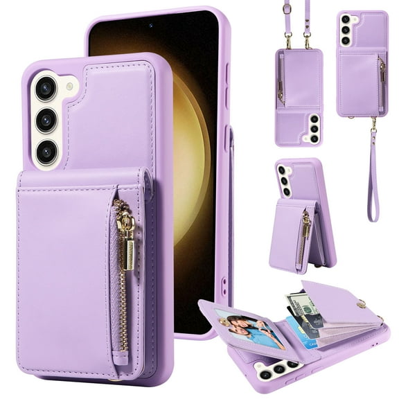 Dteck for Samsung Galaxy S21+ Plus Case with RFID Blocking Card Holder, Galaxy S21 Plus Crossbody Wallet Case Shockproof Purse PU Leather Protective Back Cover 6.6 Inch,Purple