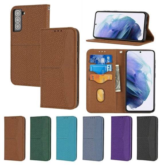 Dteck for Samsung Galaxy S21 Plus Flip Wallet Case, PU Leather Case with Card Slot Kickstand and Wrist Strap Shockproof Protective Case for S21 Plus 6.7" 2021 Women Men, Brown