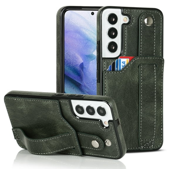 Dteck for Samsung Galaxy S21 Plus Wallet Card Case, Shockproof Premium PU Leather Soft TPU Business Cover with Wrist Strap Kickstand Flip Stand Protection Case, green