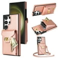 thumbnail image 1 of Dteck for Samsung Galaxy S21 Plus Zipper Pocket Case, Flip PU Leather Wallet Crossbody Shoulder Strap Lanyard Case with Credit Card Holder Women RFID Blocking Protective Purse Cover, rosegold, 1 of 6