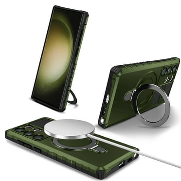 Dteck for Samsung Galaxy S21 Rugged Case, Magnetic Invisible Stand Military Drop Protection Cover, Compatible with MagSafe Shockproof Slim Matte Ring Holder Hard Phone Case, darkgreen