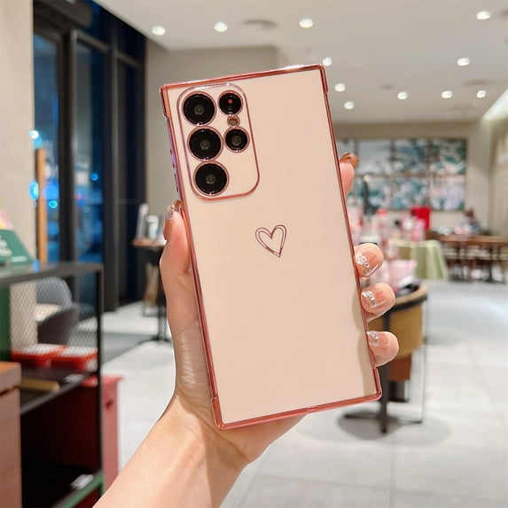 Dteck for Samsung Galaxy S21 Ultra 6.8" 2021 Electroplated Case, Premium Flexible Silm TPU Anti-Drop Heavy Duty Full Body Protective Case for Samsung S21 Ultra Ladies Girls Women, Pink