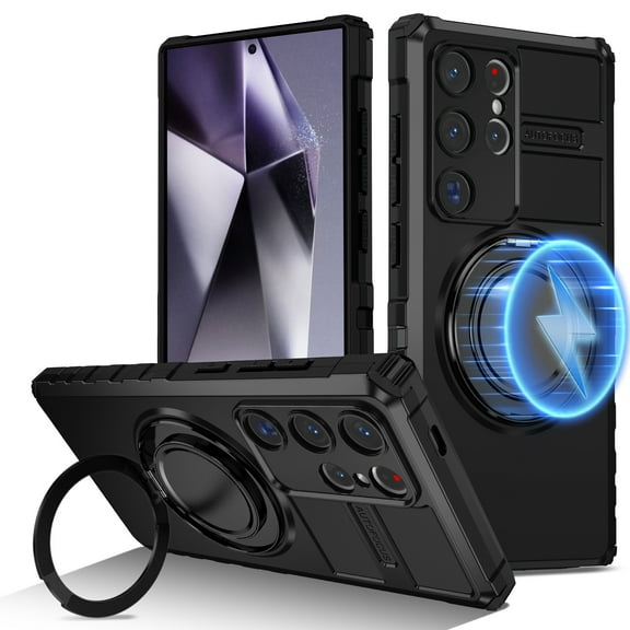 Dteck for Samsung Galaxy S21 Ultra Case with Rotating Ring Stand, Compatible with MagSafe, Heavy Duty Magnetic Phone Case for Samsung Galaxy S21 Ultra 5G,Black