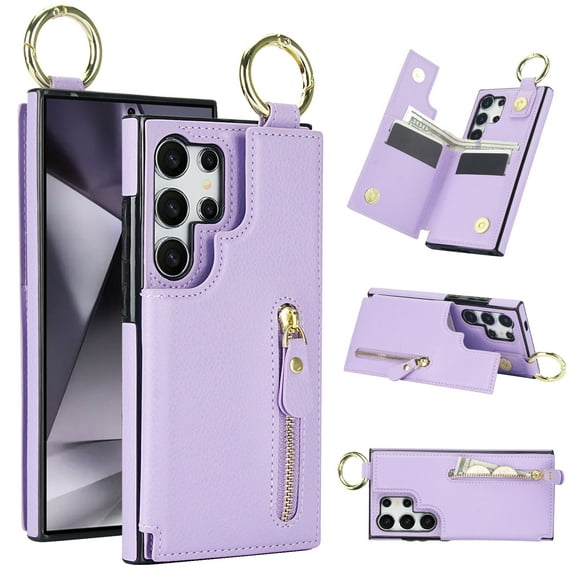 Dteck for Samsung Galaxy S21 Ultra Case Wallet with Card Holder, PU Leather Zipper Pocket Card Slots Front Cover Flip Kickstand Shockproof Phone Case for Galaxy S21 Ultra 5G,Purple