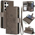 thumbnail image 1 of Dteck for Samsung Galaxy S21 Ultra Wallet Case, Embossed Butterfly PU Leather Phone Case Women Men Flip Cover Wrist Strap Zipper Credit Card Holder Slots for Samsung S21 Ultra 5G,Gray, 1 of 7