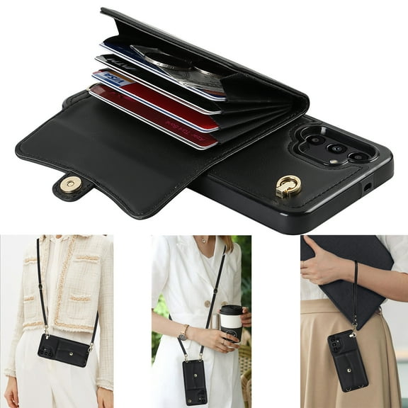 Dteck for Samsung Galaxy S21 Ultra Wallet Case, PU Leather Case with Card Holder Crossbody Lanyard Wrist Strap, RFID Blocking Protective Case for Samsung Galaxy S21 Ultra 5G,Black