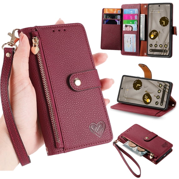 Dteck for Samsung Galaxy S21 Ultra Wallet Case, PU Leather Flip Folio Case with 7 Card Holders Zipper Pocket RFID Blocking Kickstand Shockproof TPU Inner Shell Phone Cover for Galaxy S21 Ultra,Red