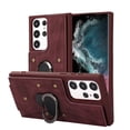 thumbnail image 1 of Dteck for Samsung Galaxy S21 Ultra Wallet Case, Shockproof Heavy Duty Flip PU Leather Ring Kickstand Card Holder Anti-Scratch Soft Protective Cover, winered, 1 of 5